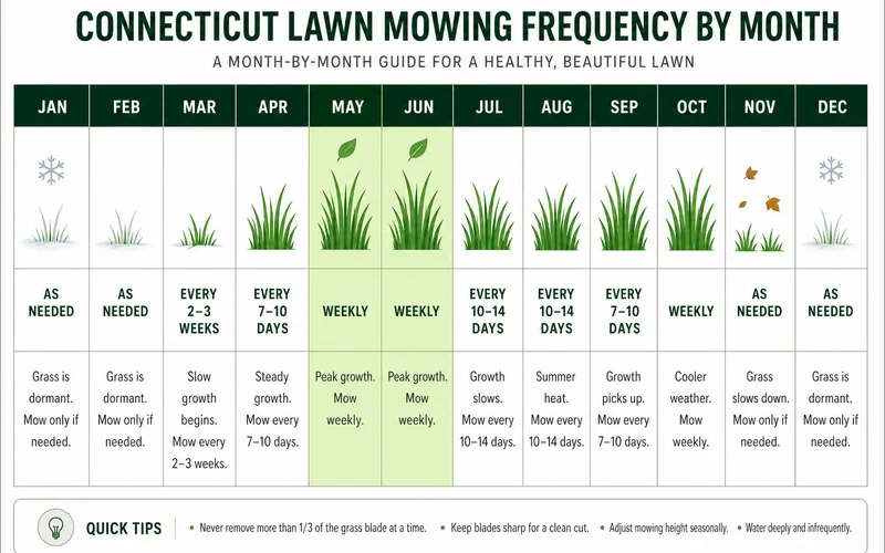Connecticut lawn mowing frequency calendar by month