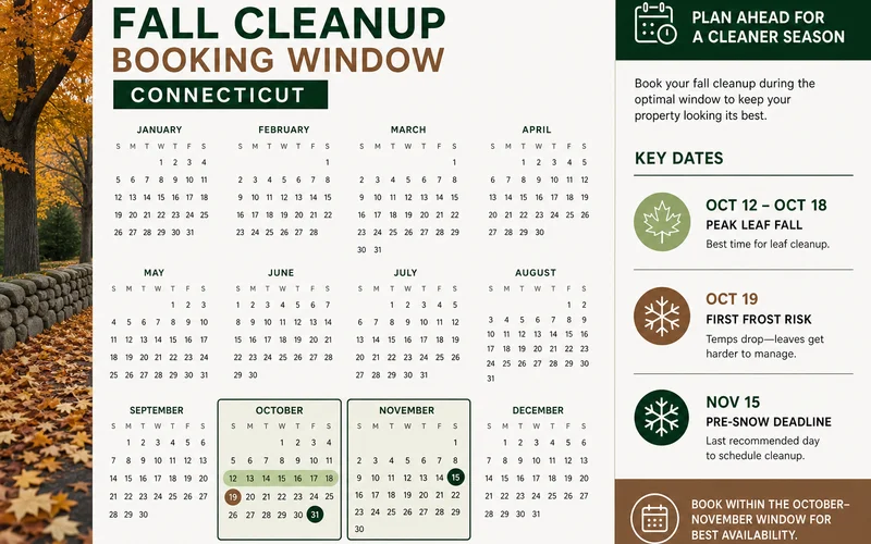 Calendar showing October-November fall cleanup window