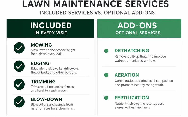 Checklist of included vs add-on lawn service tasks