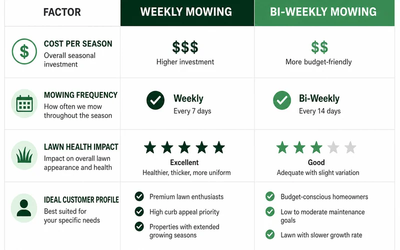 Weekly vs bi-weekly mowing comparison chart