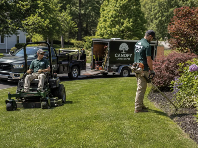 Landscape crew working on a Hartford residential property